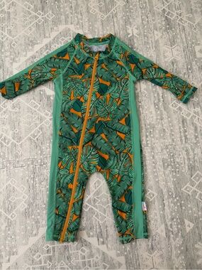 Baby Boy Swimzip Tropical Green Long-Sleeve Rashguard One-Piece